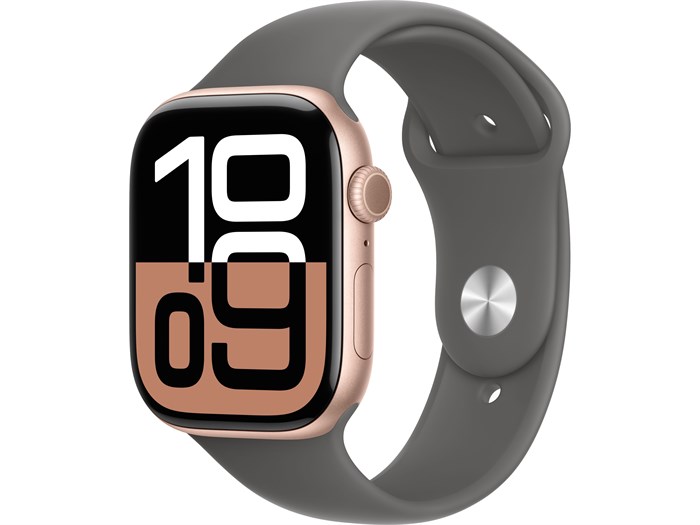 Watch Series 10, 42 мм, Rose Gold (Розовое золото), Алюминиевый корпус с Stone Gray Sport Band - S/M (130-180 мм) MWWY3-MXLG3 - фото 20107