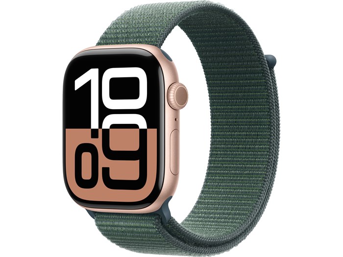 Watch Series 10, 42 мм, Rose Gold (Розовое золото), Алюминиевый корпус с Lake Green Sport Loop MWWY3-MXL23 - фото 20164