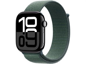 Watch Series 10, 42 мм, Jet Black (Глянцевый чёрный), Алюминиевый корпус с Lake Green Sport Loop MWWX3-MXL23