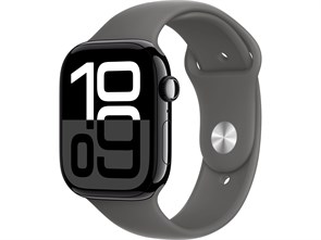 Watch Series 10, 46 мм, Jet Black (Глянцевый чёрный), Алюминиевый корпус с Stone Gray Sport Band - S/M (140-190 мм) MWX13-MXLX3